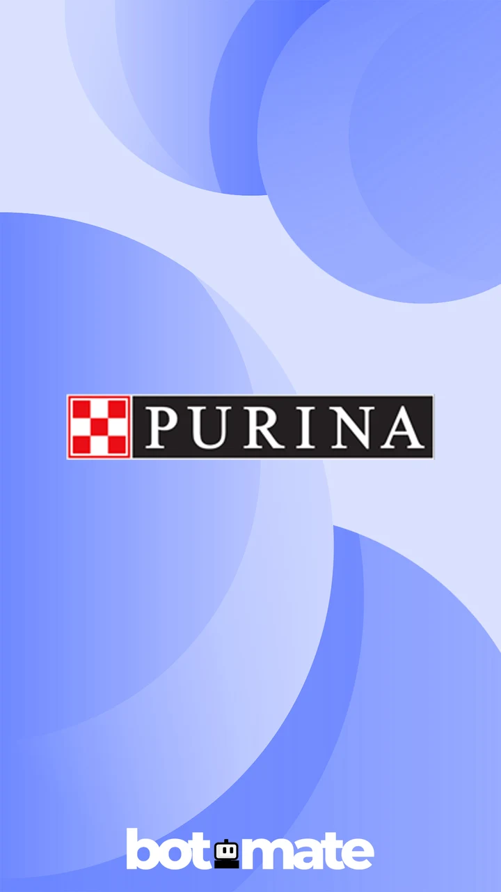 Pieza gráfica original de Botmate con la marca Purina